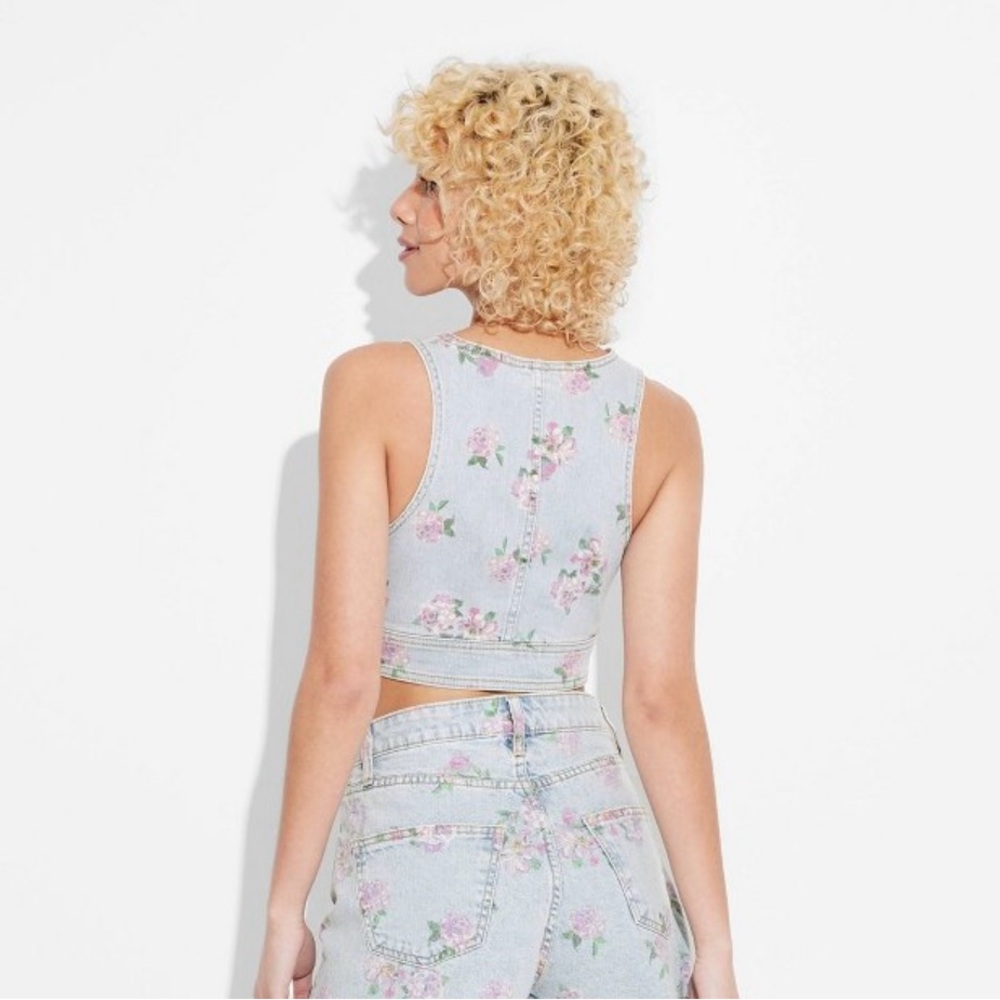 NWT 90’s Style Jean Bustier Crop Top w/ Pink Floral Design - Picture 4 of 12